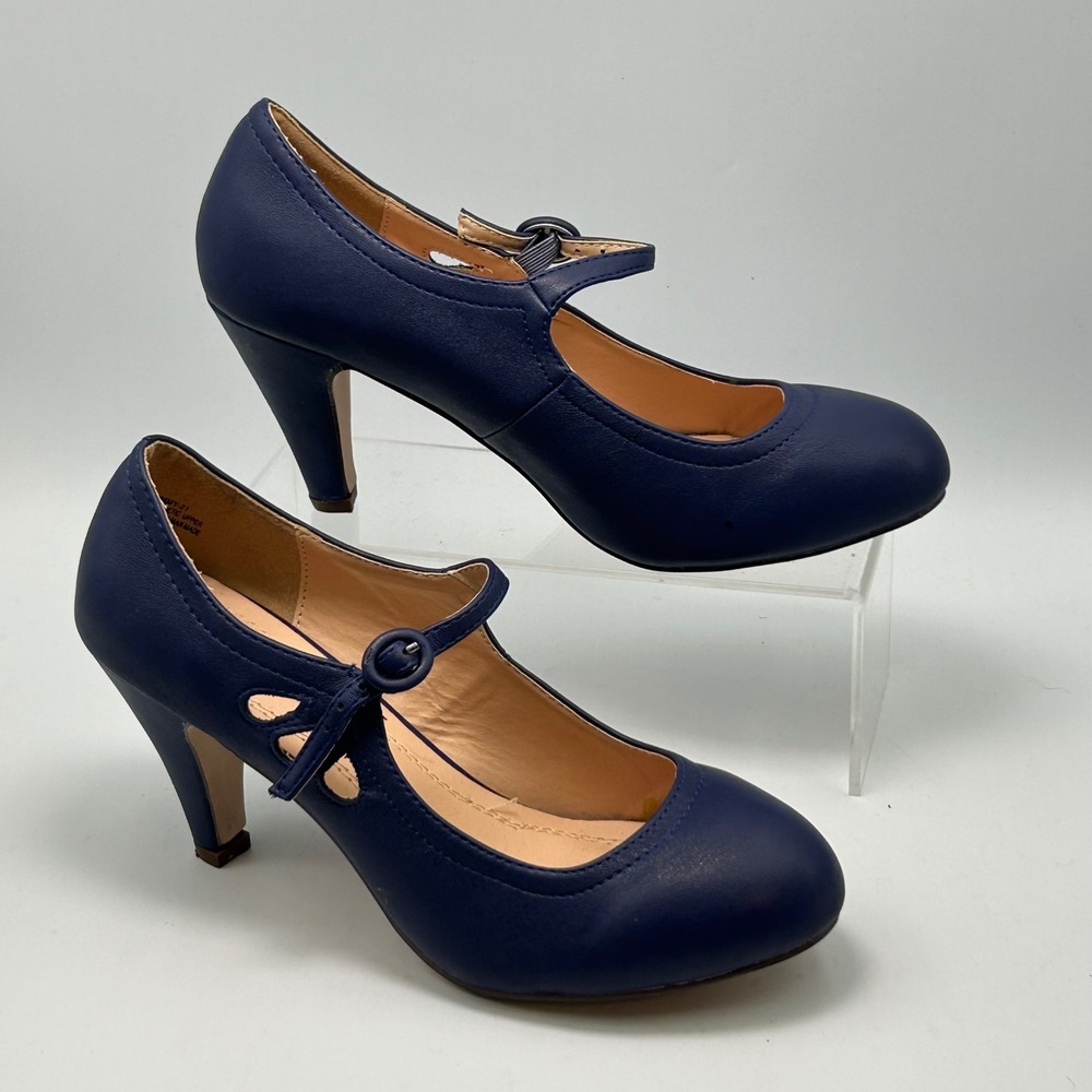 Chase & Chloe Mary Jane Heels Womens 7.5 Navy Blue Cutout Retro Dark Academia